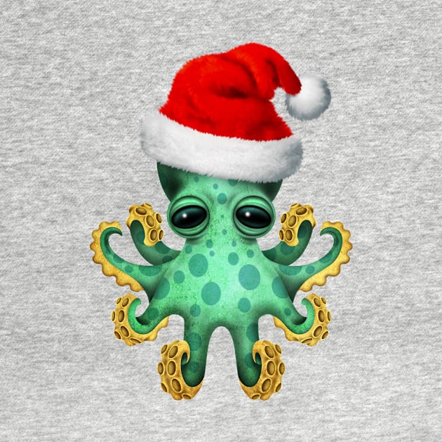 Green Baby Octopus Wearing a Santa Hat by jeffbartels